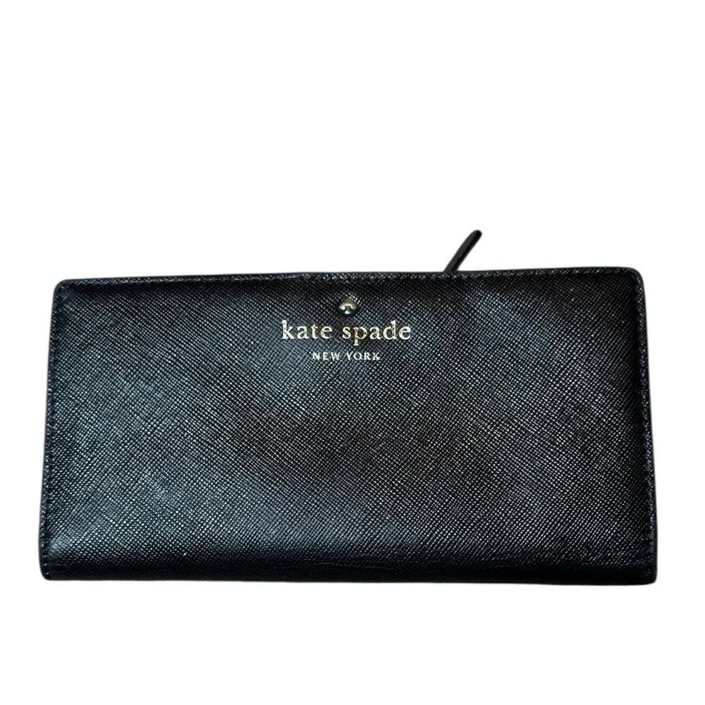 Kate Spade Staci Large Slim Bifold Wallet Black Saffiano Leather